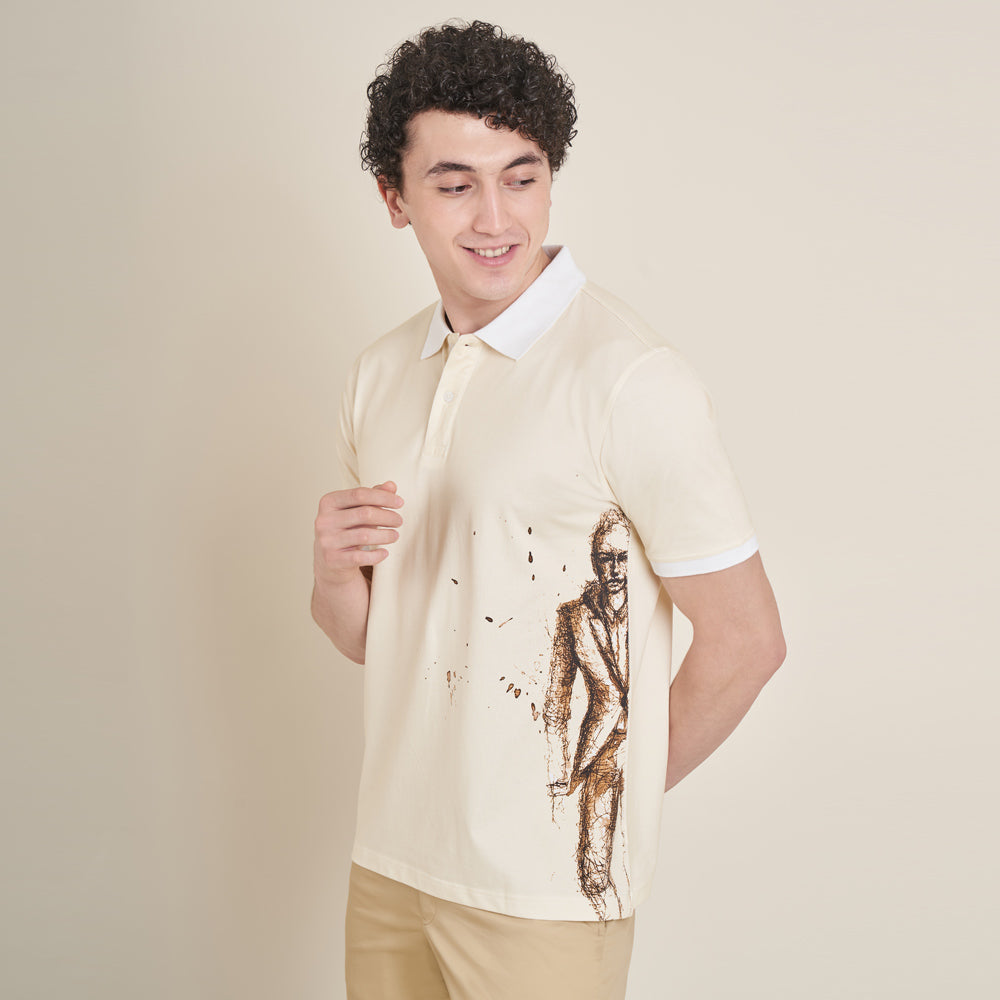 Angel Guy – Off-White Polo Neck Cotton Lycra T-Shirt