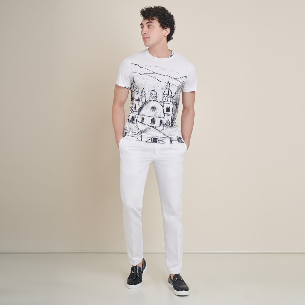 Salzburg – White Round Neck Cotton Lycra T-Shirt