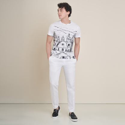 Salzburg – White Round Neck Cotton Lycra T-Shirt