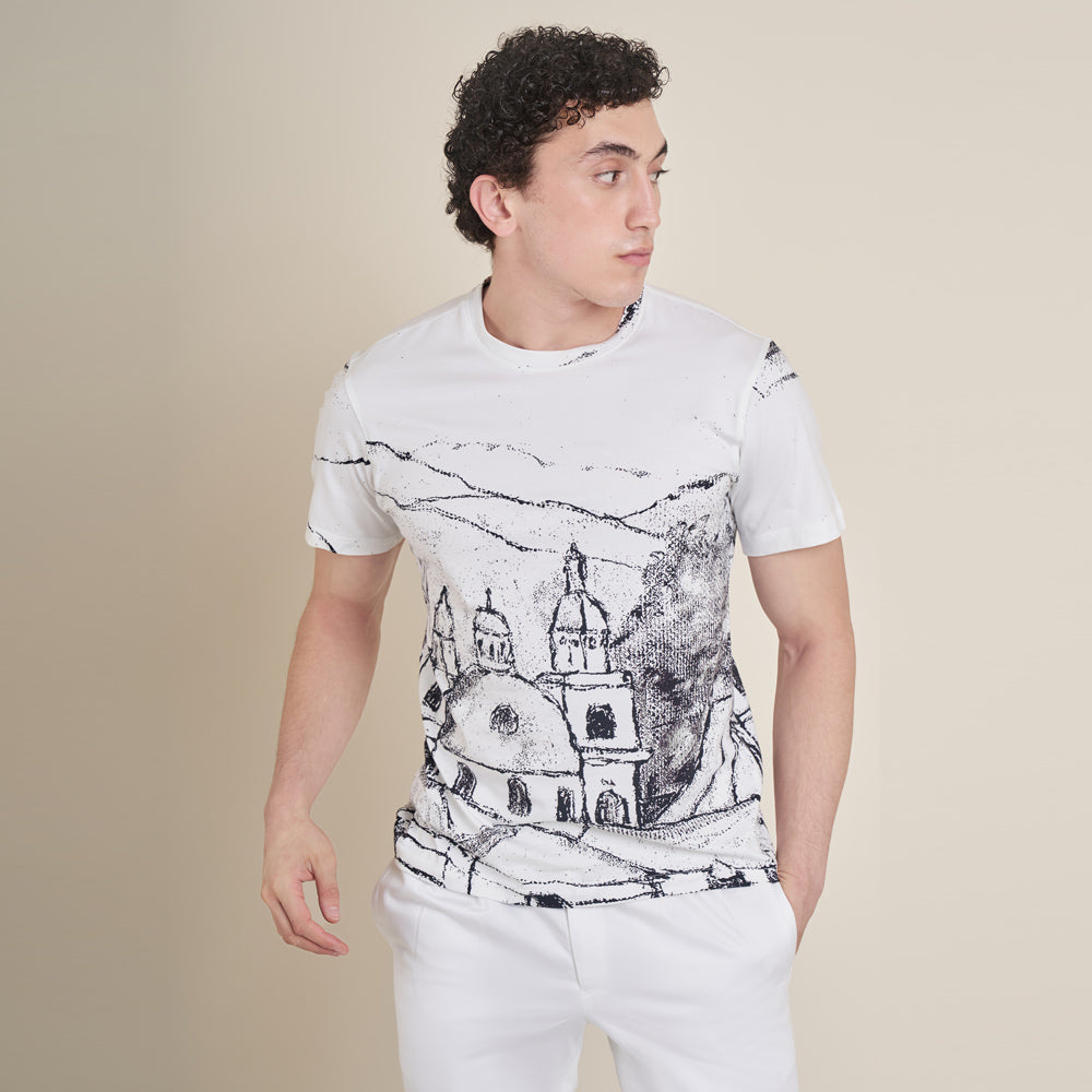 Salzburg – White Round Neck Cotton Lycra T-Shirt