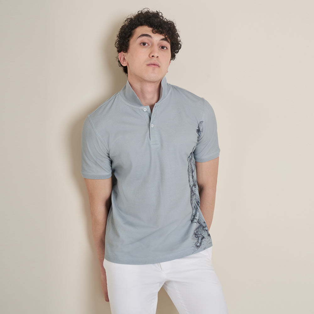 Wanderer – Dark Grey Polo Neck Cotton Lycra T-Shirt