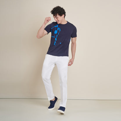 Man in Mirror – Blue Round Neck Cotton Lycra T-Shirt