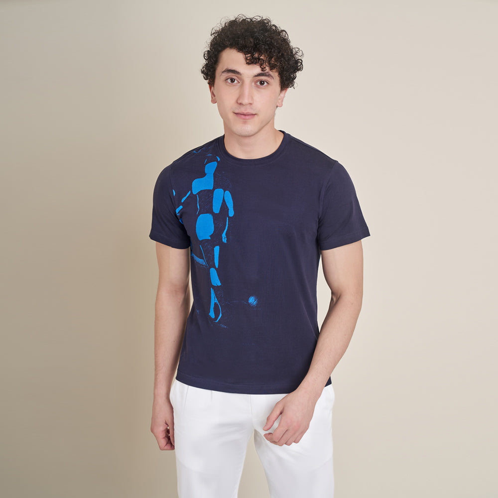 Man in Mirror – Blue Round Neck Cotton Lycra T-Shirt