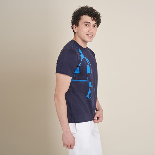 Man in Mirror – Blue Round Neck Cotton Lycra T-Shirt