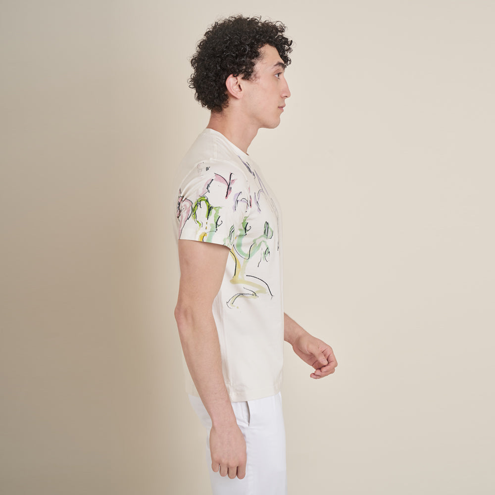 Warum – Off-White Round Neck Cotton Lycra T-Shirt