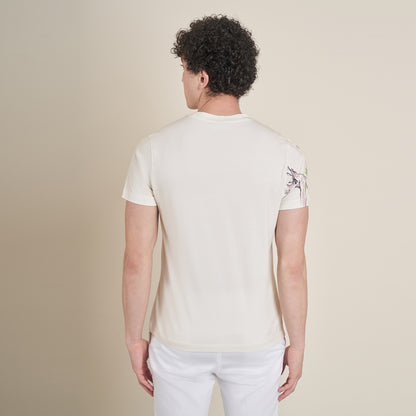 Warum – Off-White Round Neck Cotton Lycra T-Shirt