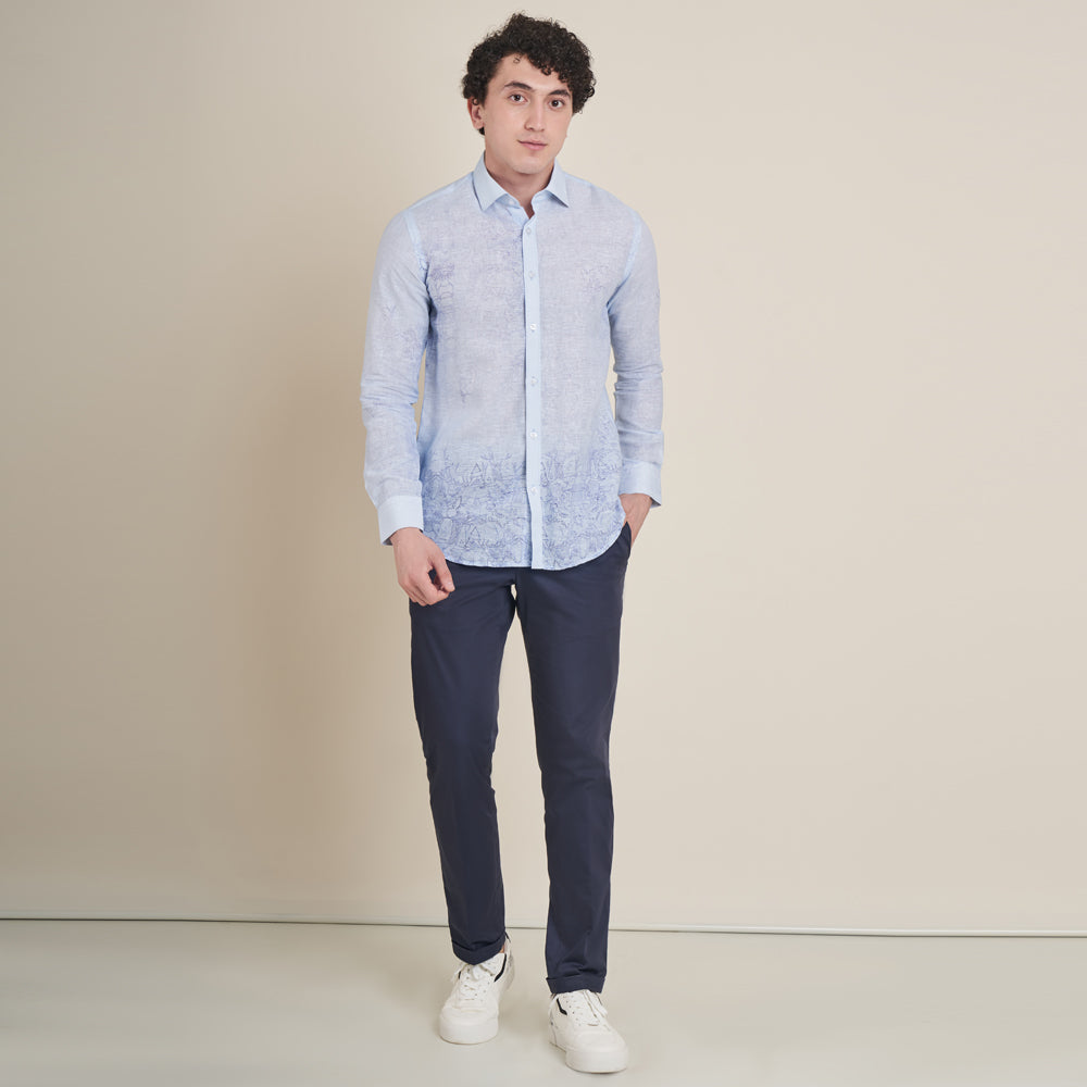 Woodcutter Hunt – Blue Cotton Linen Shirt