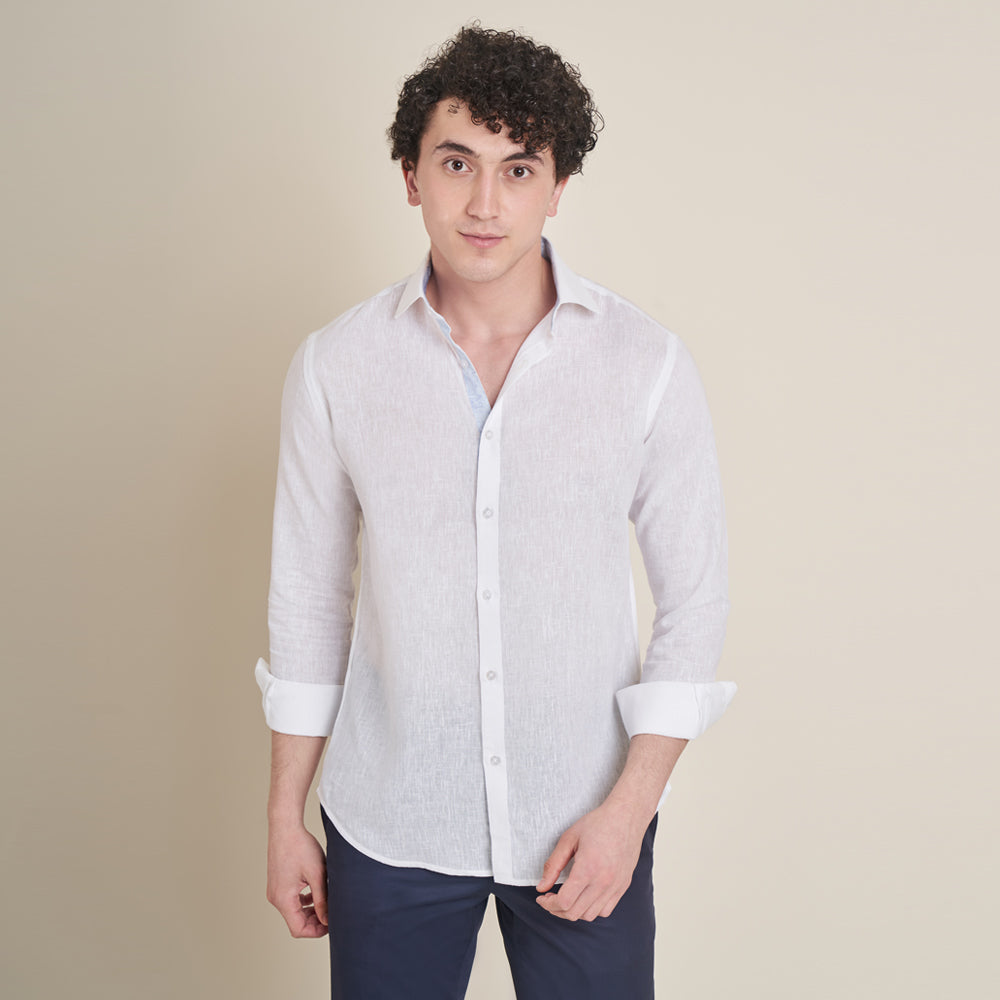 Hunt – White Cotton Linen Shirt