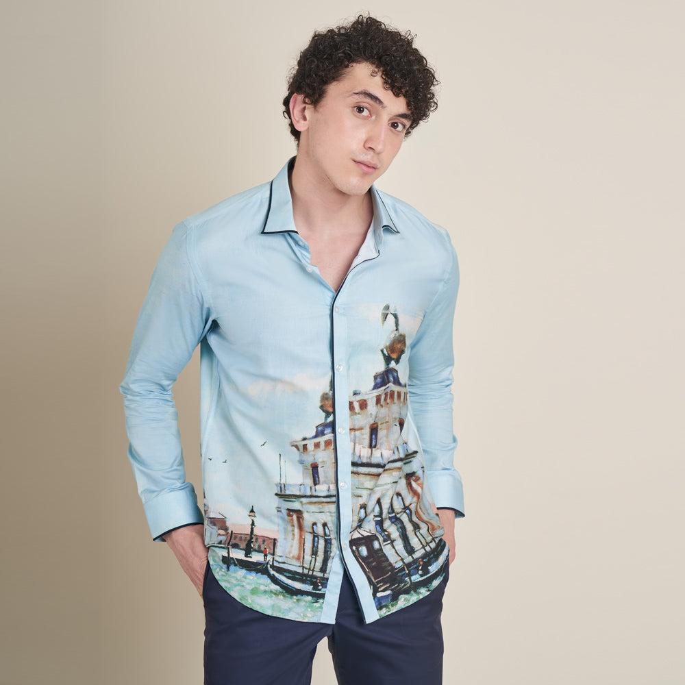 San Giorgio – Light Blue Cotton Linen Shirt