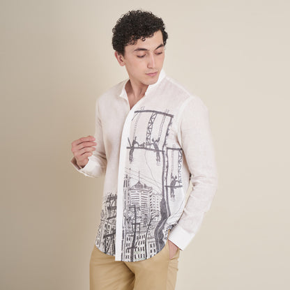 Electric Current – Off-White Chinese Collar Cotton Linen Shirt