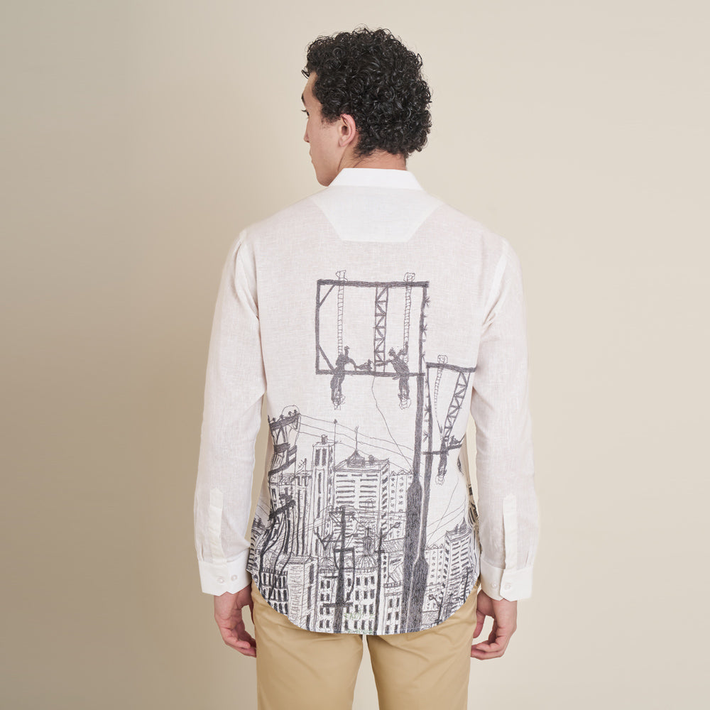 Electric Current – Off-White Chinese Collar Cotton Linen Shirt