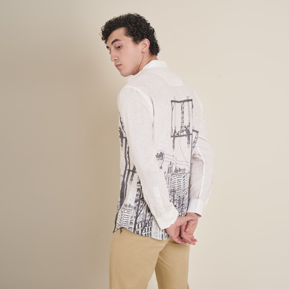 Electric Current – Off-White Chinese Collar Cotton Linen Shirt