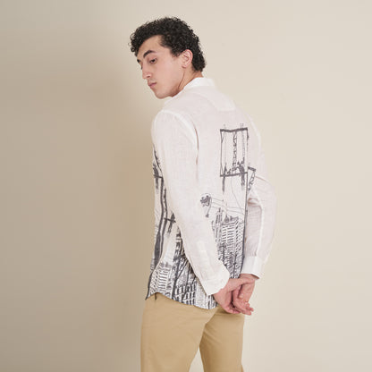 Electric Current – Off-White Chinese Collar Cotton Linen Shirt