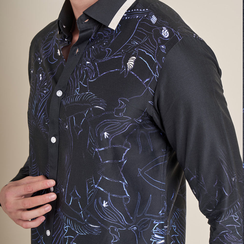 The Woodcutter – Blue Cotton Satin Shirt