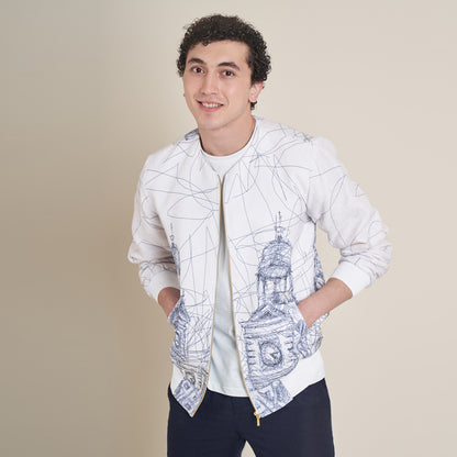 Carlos 3 – White Cotton Linen Bomber Jacket