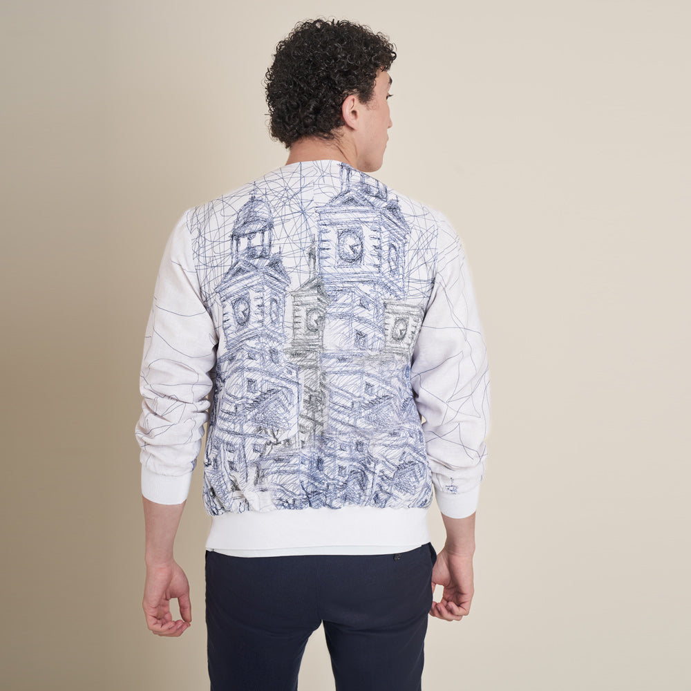 Carlos 3 – White Cotton Linen Bomber Jacket