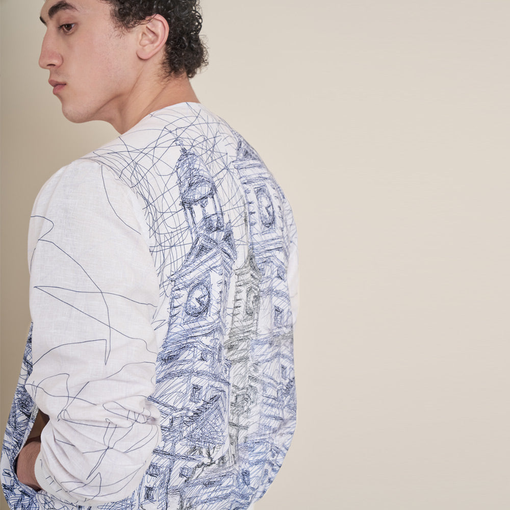 Carlos 3 – White Cotton Linen Bomber Jacket