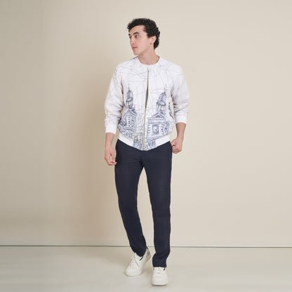 Carlos 3 – White Cotton Linen Bomber Jacket