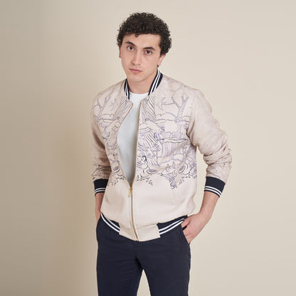 The Forest - Beige Cotton Linen Bomber Jacket