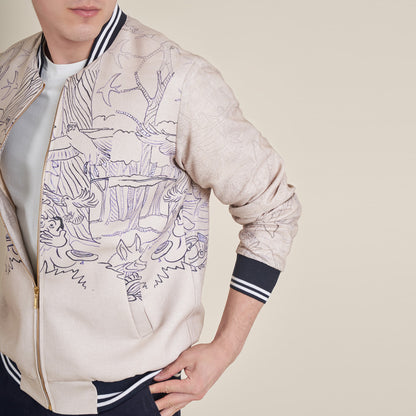 The Forest - Beige Cotton Linen Bomber Jacket