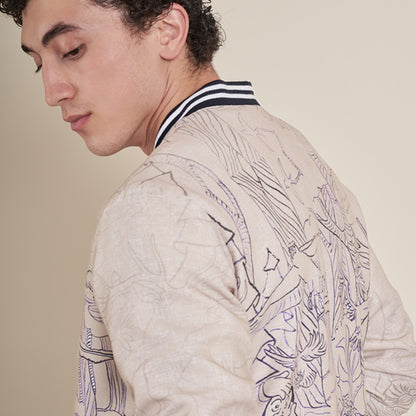 The Forest - Beige Cotton Linen Bomber Jacket