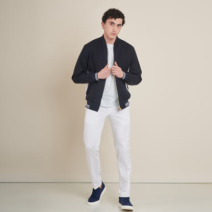 Equestrian – Navy Blue Cotton Linen Bomber Jacket