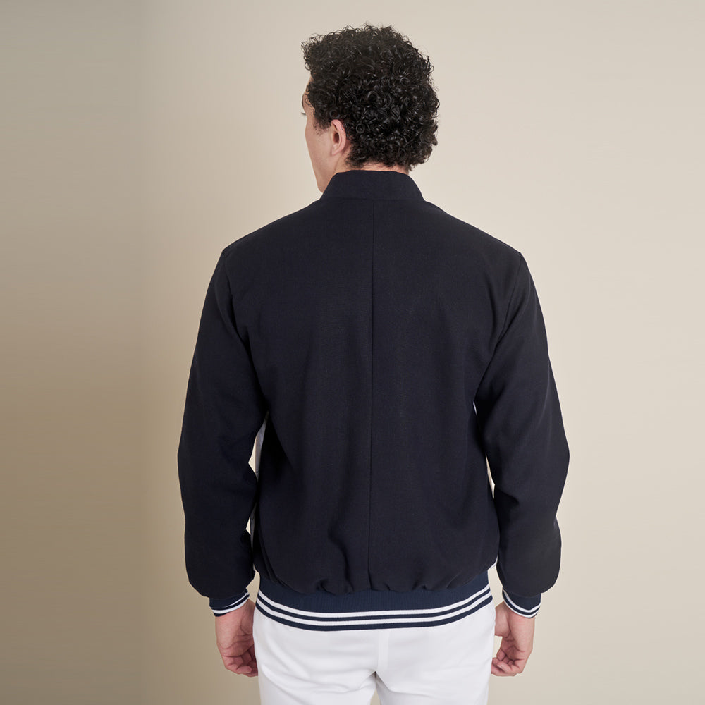 Equestrian – Navy Blue Cotton Linen Bomber Jacket