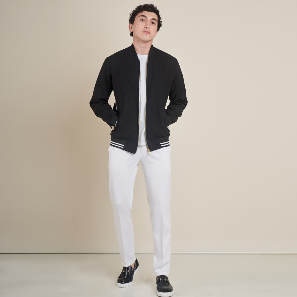 The Story – Black Regular Cotton Linen Bomber Jacket