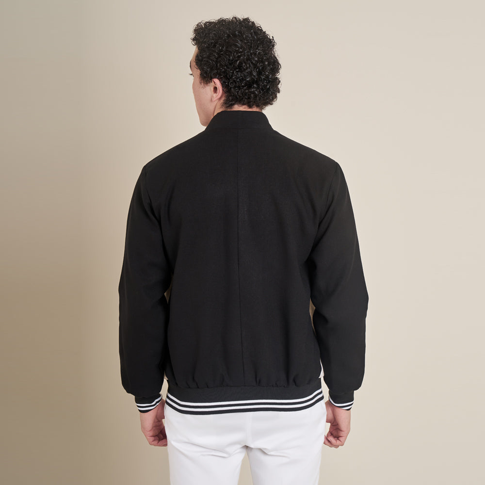 The Story – Black Regular Cotton Linen Bomber Jacket