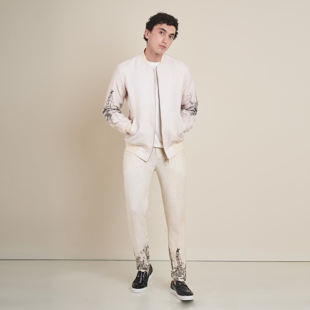 Retiro – Beige Cotton Linen Bomber Jacket