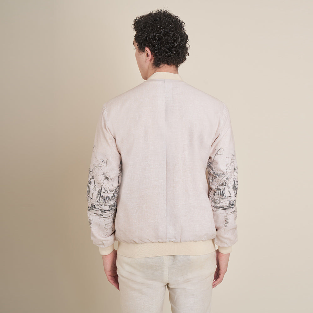 Retiro – Beige Cotton Linen Bomber Jacket