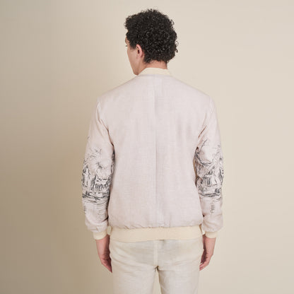 Retiro – Beige Cotton Linen Bomber Jacket