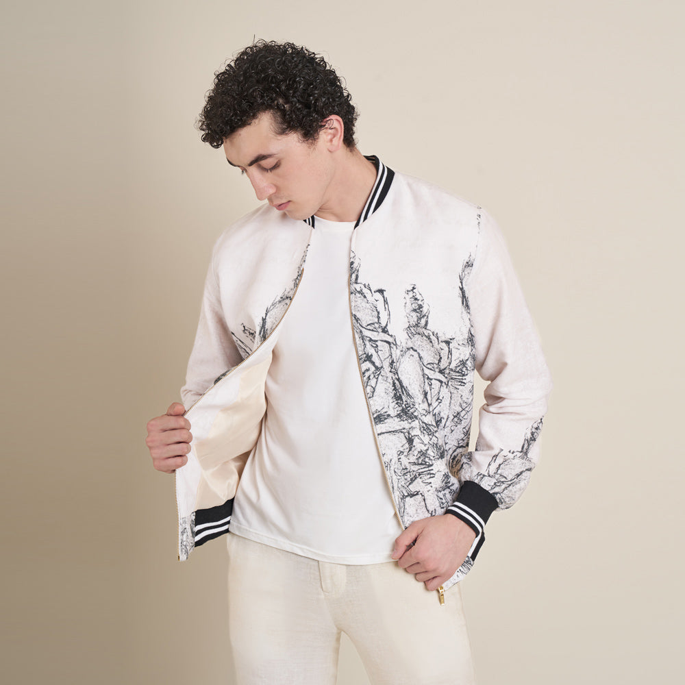 Cibeles – Beige Cotton Linen Bomber Jacket