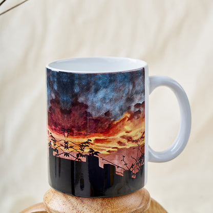 Sunset over a castle mug