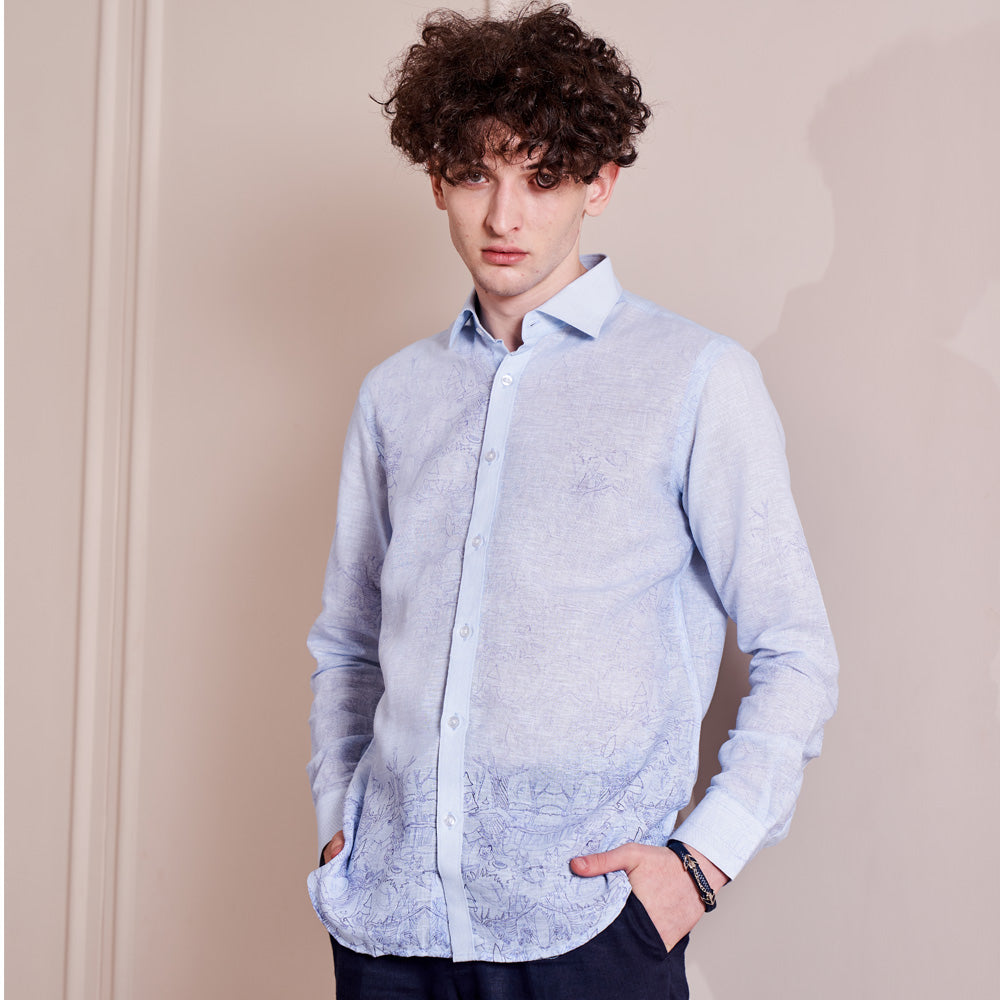 Woodcutter Hunt – Blue Cotton Linen Shirt