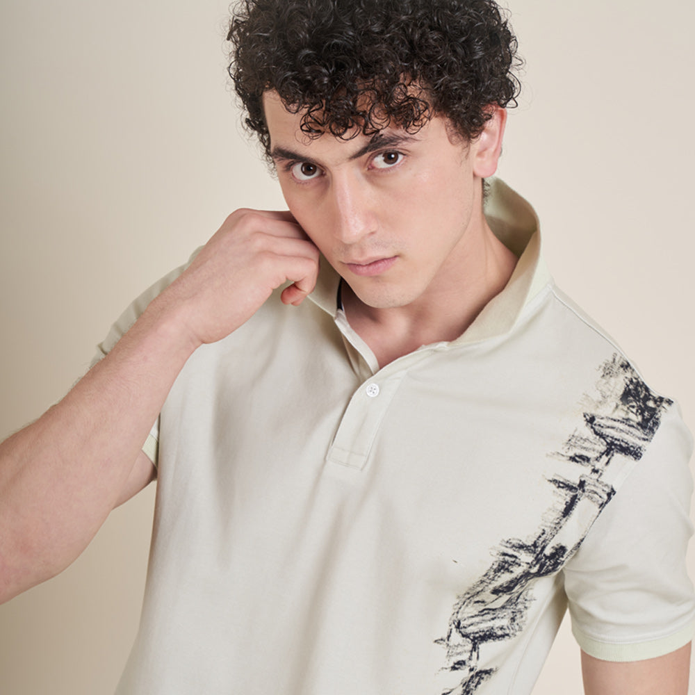 The Shadow – Beige Polo Neck Cotton Lycra T-Shirt