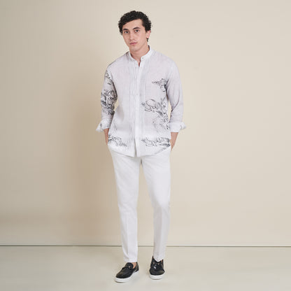 Fountain – Grey Chinese Collar Cotton Linen Shirt