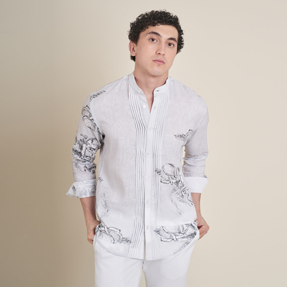 Fountain – Grey Chinese Collar Cotton Linen Shirt