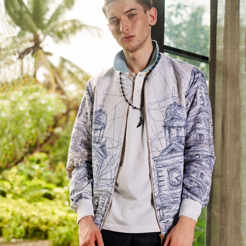 Carlos 3 – White Cotton Linen Bomber Jacket